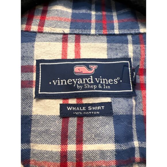 Vineyard Vines Men’s Button Down Plaid Flannel Style Casual Shirt Sz L Blue Red - Picture 2 of 3